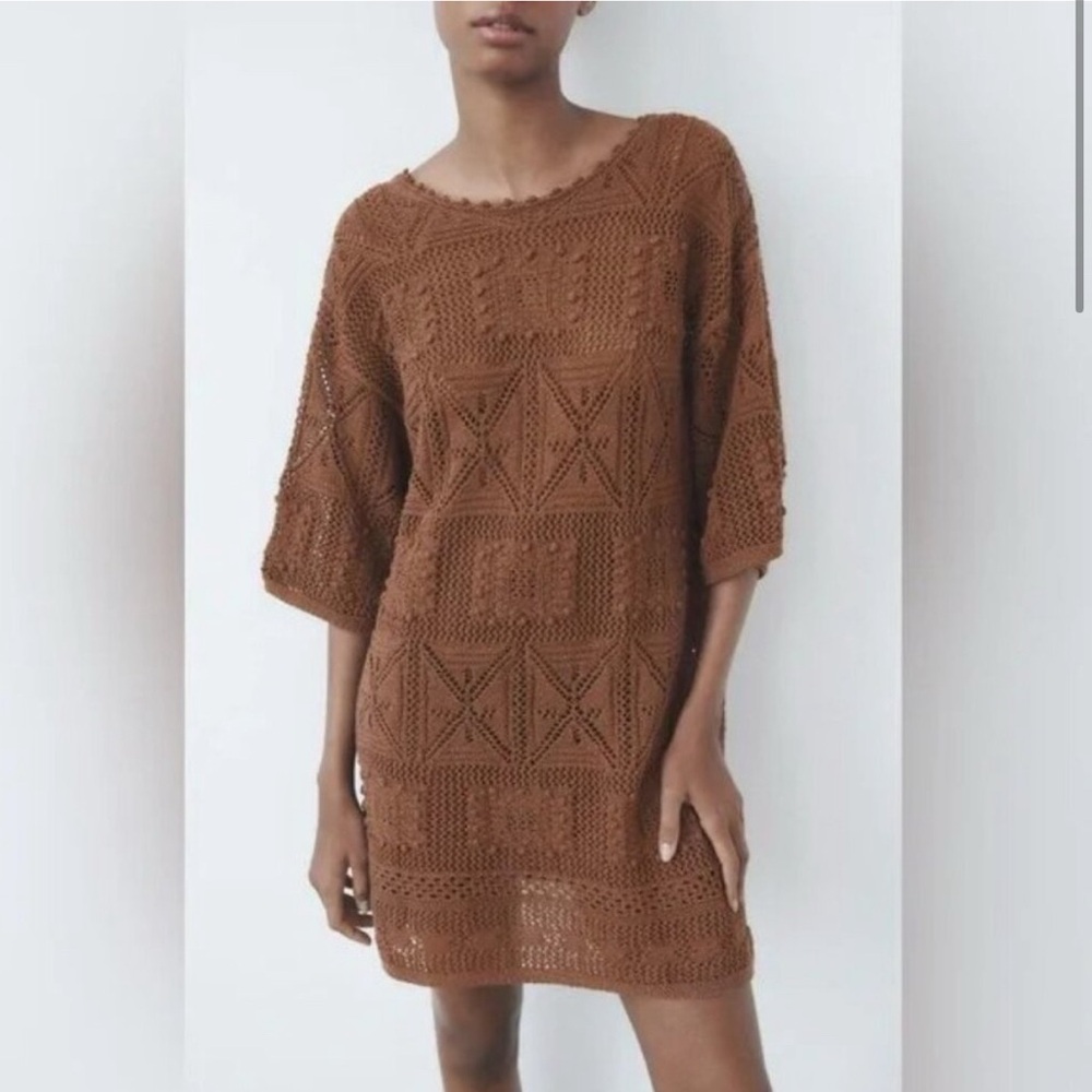 Zara Brown Knit Coverup Dress Size M